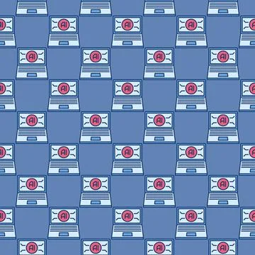 Laptop AI Computer vector Artificial Intelligence Device colored seamless p.. 스톡 일러스트