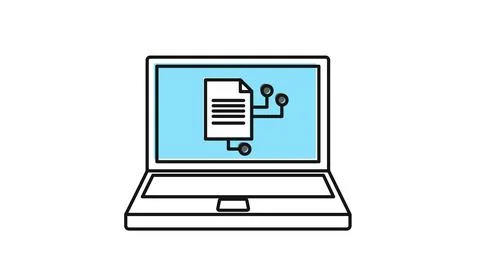 Laptop AI document and circuitry icon Stock-Illustration
