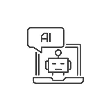 Laptop with AI Speech Bubble vector Artificial Intelligence Robot outline ico Illustrazione stock