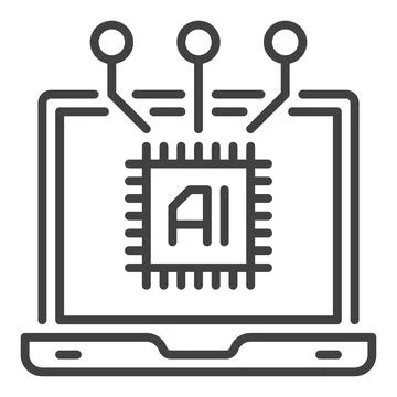Laptop with AI vector Artificial Intelligence linear icon or symbol Stockillustratie