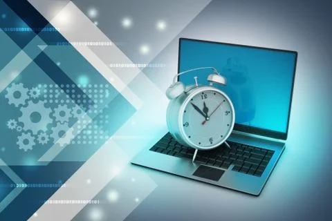 Laptop with alarm clock Illustrazione stock