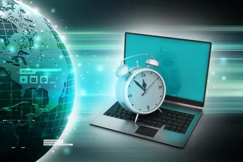 Laptop with alarm clock イラスト素材