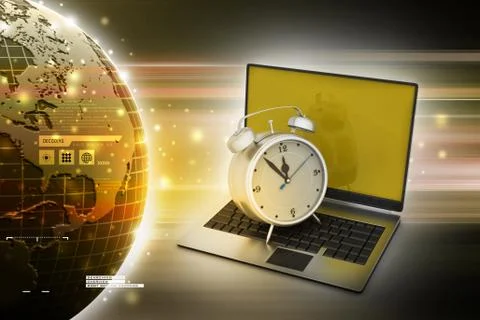 Laptop with alarm clock Stockillustratie