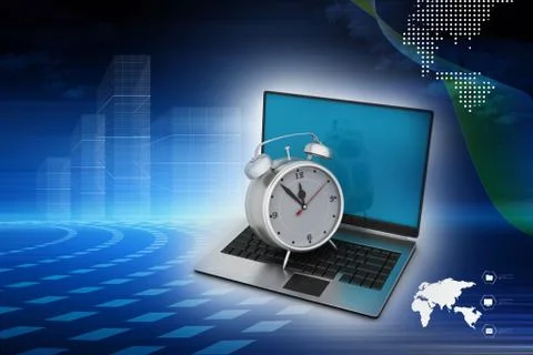 Laptop with alarm clock 스톡 일러스트