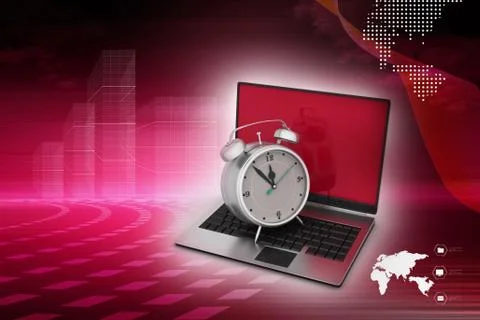 Laptop with alarm clock Stockillustratie