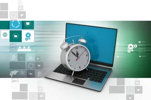 Laptop with alarm clock Stockillustratie