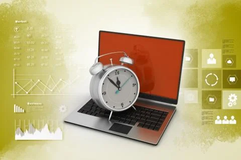 Laptop with alarm clock Stockillustratie