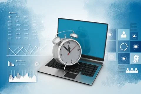 Laptop with alarm clock Stockillustratie