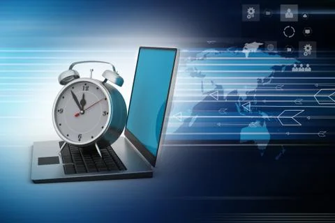 Laptop with alarm clock Stockillustratie