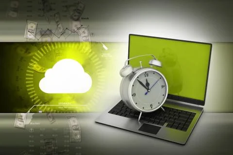 Laptop with alarm clock 스톡 일러스트