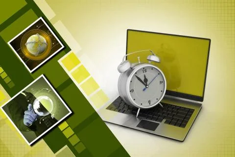 Laptop with alarm clock Stockillustratie