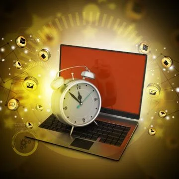 Laptop with alarm clock Stockillustratie