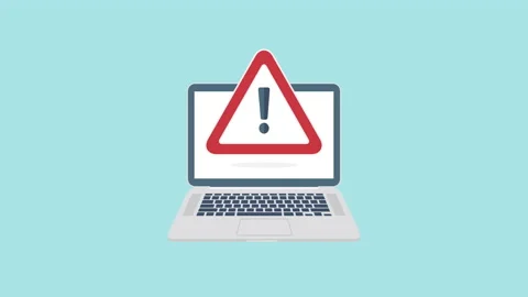Laptop with alert sign on screen Stock Footage 221408029