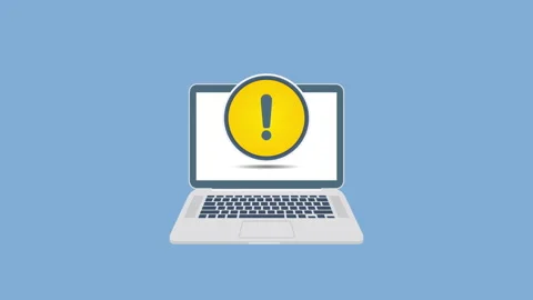 Laptop with alert sign on screen Stock Footage 221408032