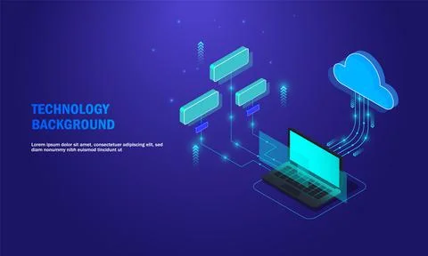 Laptop analysis processing. cloud services concept, file backup and saving, c Stock Illustration