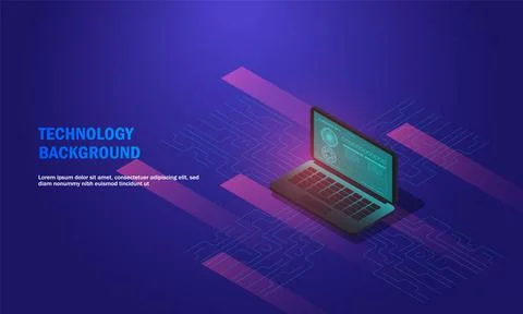 Laptop analysis processing. cloud services concept, file backup and saving, c Stock Illustration