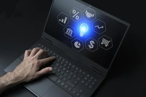 Laptop with analytical data. Created with generative Ai technology. 写真素材