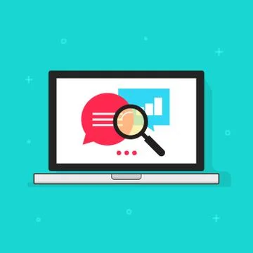 Laptop analytics data vector icon, computer research optimization, search Illustrazione stock