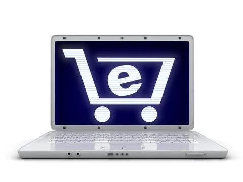 Laptop and abstract e-shop (done in 3d) Ilustración de archivo
