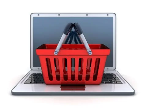 Laptop and abstract e-shop (done in 3d) Stock Illustration