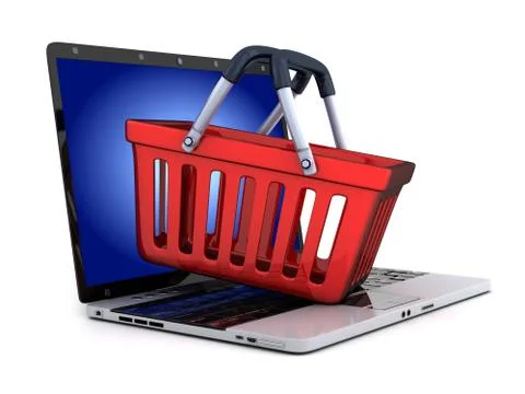 Laptop and abstract e-shop (done in 3d) Stock Illustration