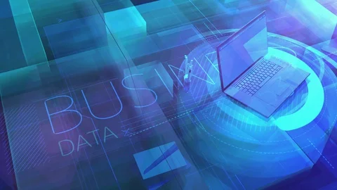 A laptop and an array of big data in digital space. Stock Footage 129309045