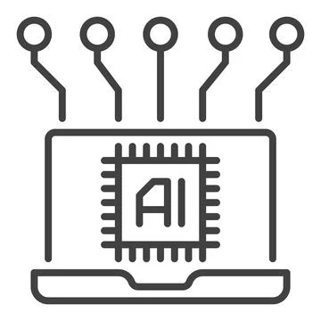 Laptop and Artificial Intelligence AI vector icon or symbol in outline style Stockillustratie