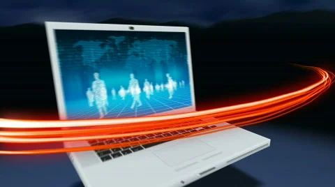 Laptop and binary people (blue) Video stock 539358