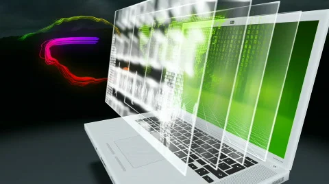 Laptop and binary people (green) Stock Footage 539370