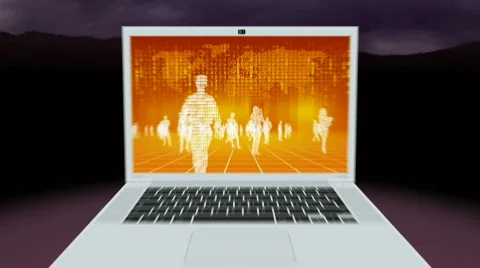 Laptop and binary people (orange) Video stock 539384