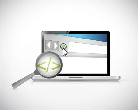 Laptop and browser data code under review. イラスト素材