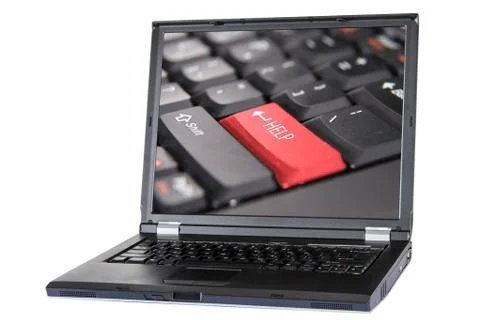 Laptop and button help, keyboard help button, clipping path Stock Photos