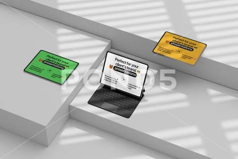 Laptop and Cards Mockup Scene PSD Template