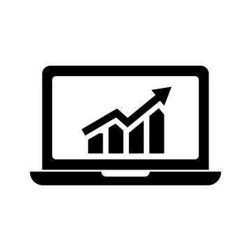 Laptop and chart icon in flat style. Graph symbol Stock Illustration