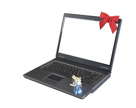 Laptop and Christmas elements Stock Photos