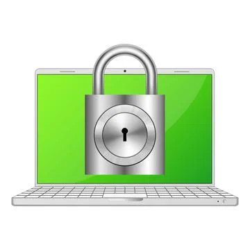 Laptop and closed lock on the screen, secure laptop data security Stock Illustration