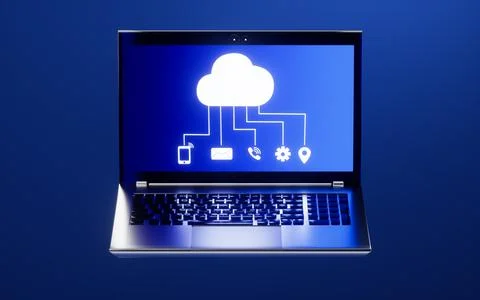 Laptop and cloud computing, 3D rendering. Stock Illustration