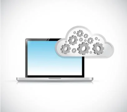 Laptop and cloud computing gear illustration 库存插图