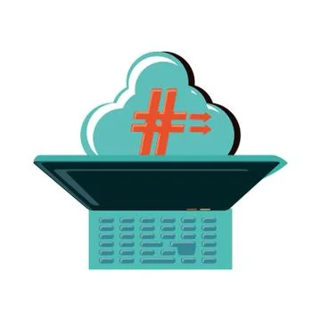 Laptop and cloud computing with pound key Stock Illustration