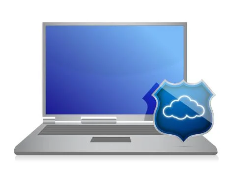Laptop and cloud computing shield security concept illustration design 스톡 일러스트
