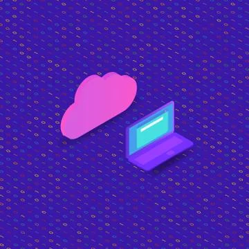 Laptop and cloud on digital background. Stock Illustration