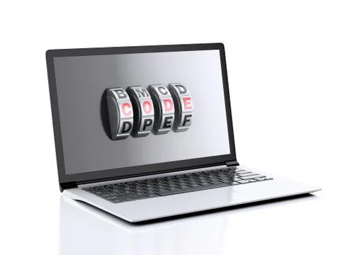 Laptop and combination lock. data security concept. 스톡 일러스트