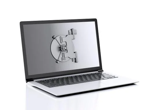 Laptop and combination lock. data security concept. Stock-Illustration