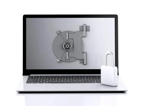 Laptop and combination lock. data security concept. Stock Illustration