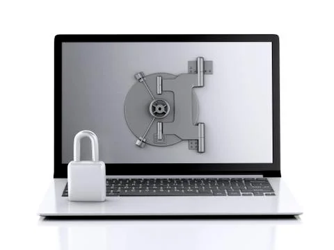 Laptop and combination lock. data security concept. 스톡 일러스트