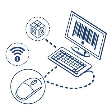 Laptop and Computer Barcode Technology Icon Stock Illustration