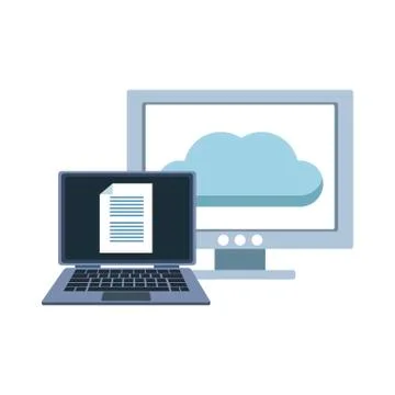Laptop and computer with cloud computing Stock Illustration
