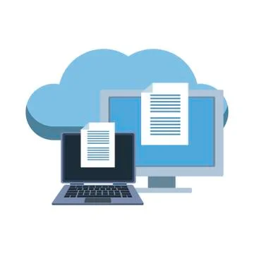 Laptop and computer with cloud computing Illustrazione stock