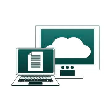Laptop and computer with cloud computing blue lines Stock Illustration