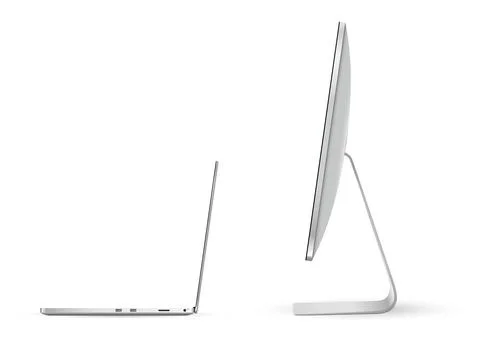 Laptop and computer flat screen side view Stock Illustration